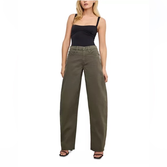 Good American High Rise Barrel Jeans Ft01 Green NWT Size 25 - Picture 12 of 16